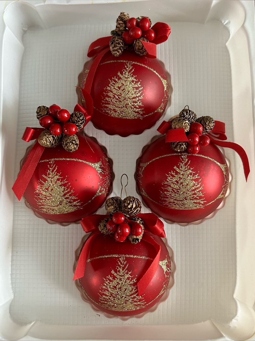 Vintage Glass Ball Christmas Ornaments Red Gold Glitter Pine Cones Dayton Hudson